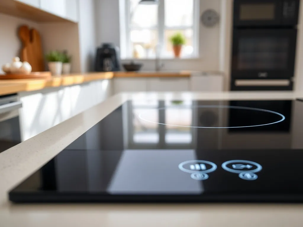 Zbliżenie na czarną płytę indukcyjną Electrolux z podświetlonymi symbolami dotykowymi i minimalistycznym tłem kuchni