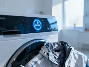 Serwisant naprawiający pralkę Samsung, skupiający się na wnętrzu bębna i przewodach w celu usunięcia awarii.
